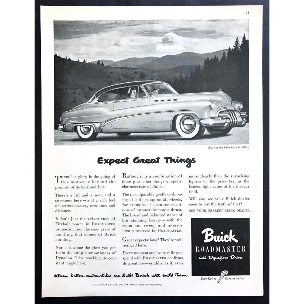 1950 Buick Roadmaster Coupe photo "Expect Great Things" vintage print ad